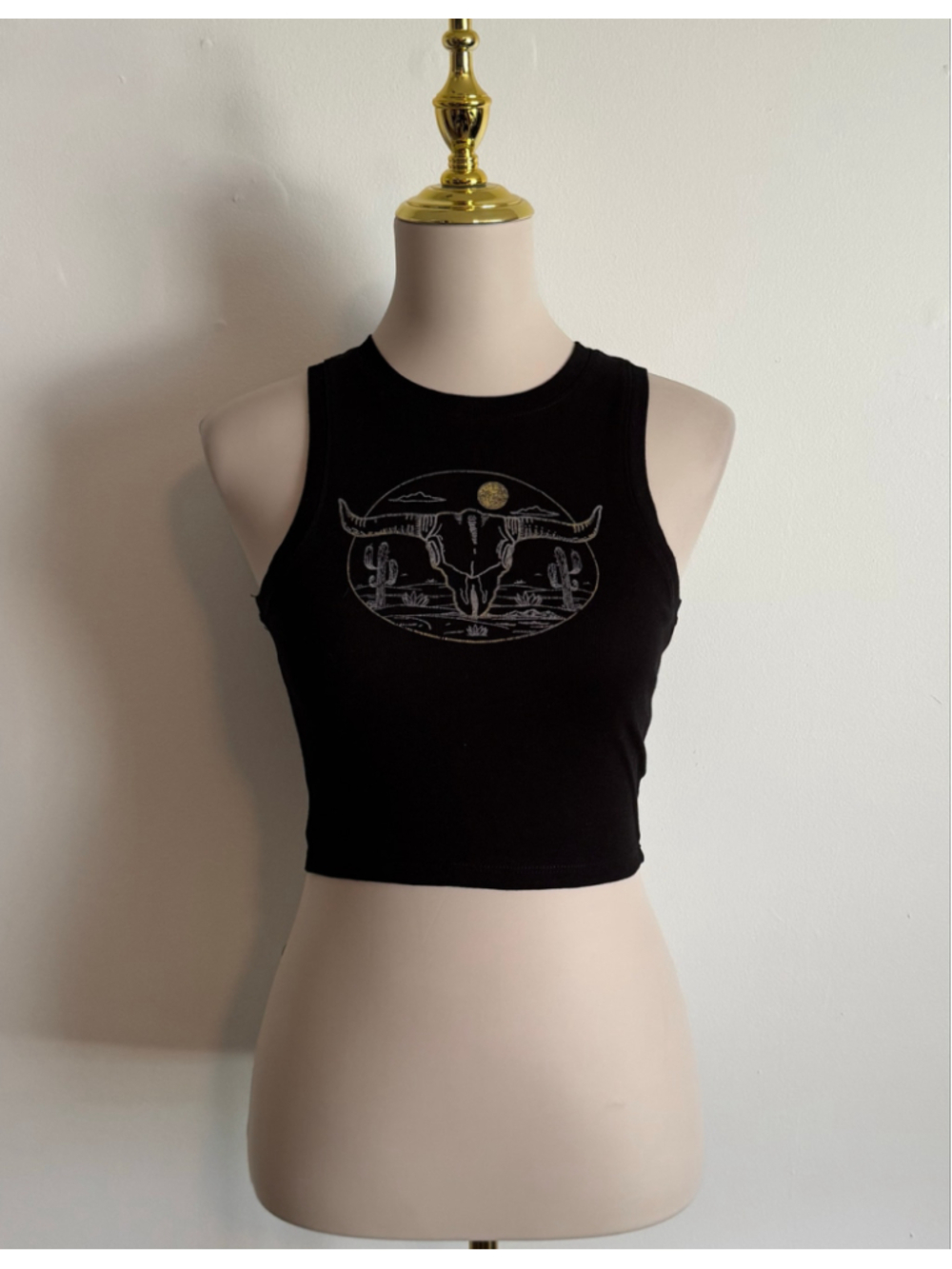 Women's Goodie Two Sleeves Tank Top Size S Black Gold Graphic